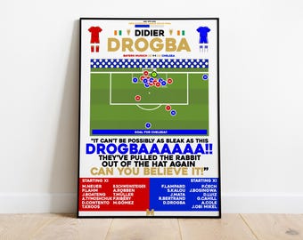 Didier Drogba v Bayern Munich Print, Chelsea Poster, Football Wall Art, Football Posters, Chelsea Art, Chelsea, Football Prints