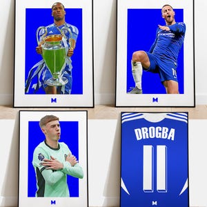 Didier Drogba, Cole Palmer, Eden Hazard Framed Print, Chelsea Poster, Football Wall Art, Football Posters, Chelsea Art, Football Print