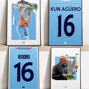 Erling Haaland, Pep Guardiola, Aguero, Rodri Man City Framed Print, Man City Poster, Football Wall Art,Football Posters, Manchester City Art