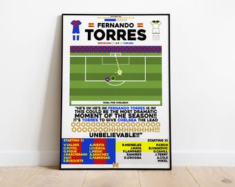 Fernando Torres v Barcelona Print, Chelsea Poster, Football Wall Art, Football Posters, Chelsea Art, Chelsea, Football Print, Chelsea FC