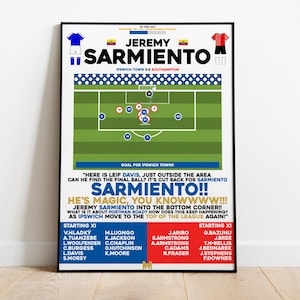 Jeremy Sarmiento v Southampton Print, Ipswich Town Poster, Football Wall Art, Football Posters, Ipswich Town FC Print, Ipswich Town FC