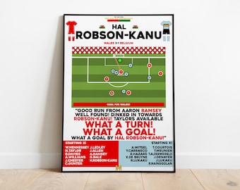 Impresión de Hal Robson-Kanu vs Bélgica, póster de Gales, arte mural de fútbol, pósteres de fútbol, arte de Gales, selección nacional de Gales, impresiones de fútbol