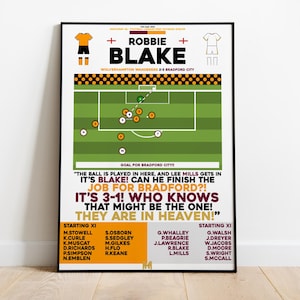 Robbie Blake v Wolverhampton Wanders Print, Bradford City Print, Football Wall Art, Football Posters, Bradford City FC, Football Goal Prints