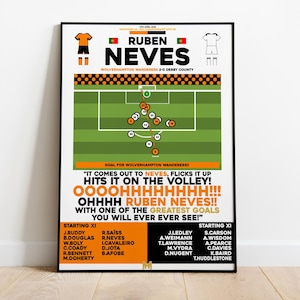 Ruben Neves v Derby County Print, Wolves Poster, Football Wall Art, Football Posters, Wolves Art Print, Wolverhampton Wanderers Print