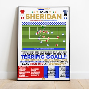 John Sheridan v Manchester United Print, Sheffield Wednesday Print, Football Wall Art, Football Posters, Sheffield Wednesday FC, Sheff Wed
