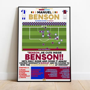 Manuel Benson v Blackburn Rovers Print, Burnley Poster, Football Wall Art, Football Posters, Burnley Art Print, Burnley FC, Football Prints