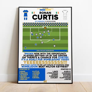Impresión de Ronan Curtis vs Milton Keynes, póster de AFC Wimbledon, arte de pared de fútbol, pósteres de fútbol, impresión artística de AFC Wimbledon, AFC Wimbledon