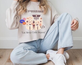 Programmer T-Shirt | Eat Sleep Code Repeat Tee | Retro Font Coding Shirt for Developers & Programmers Gift