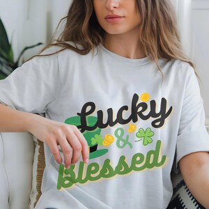 Lucky & Blessed St. Patrick&#39;s Day Shirt: Shamrock Irish Gift (Digital Design)