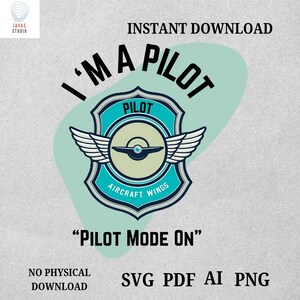 Camisa de piloto com design moderno de avião azul e branco - Camiseta Pilot Mode On para fãs de aviação e entusiastas de voo