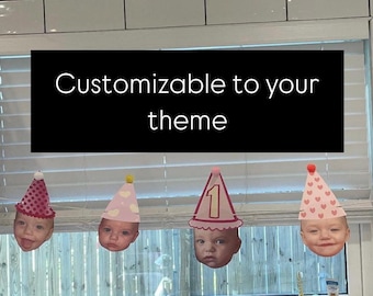 Custom Face Banner, Birthday Banner, 1st Birthday, 40th Birthday, 50th Birthday, Big Face Cut Out, Face Banner, Birthday Hat