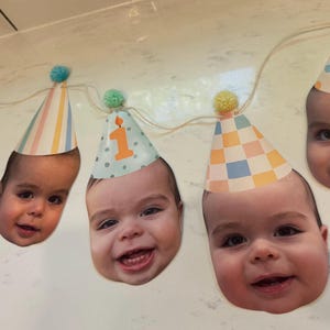 Custom Face Photo Banner: Party Hats, Personalized Birthday Garland