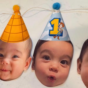 Custom Face Photo Banner: Party Hats, Personalized Birthday Garland