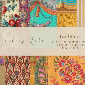 Patrones Boho I - 26 piezas Boho Junk Journal Raindrop Lila Art Printable