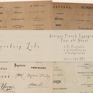 Feuille de larme de typographie antique française imprimable - Documents N121 imprimable - collage numérique Raindrop Lila