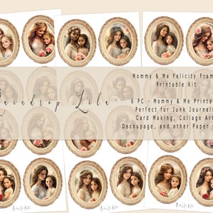 Moeder en dochter ingelijste illustraties - Felicity Collection - INSTANT DOWNLOAD - Raindrop Lila Digital kit voor Junk Journaling