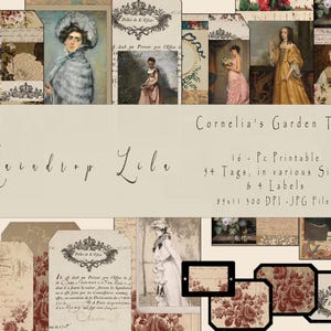 Étiquette de jardin de Cornelia imprimable, téléchargement immédiat, kit numérique Raindrop Lila, collage d'art scrapbooking