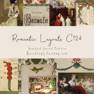 Mises en page de Noël romantiques - Pages standard C124 - Journal vintage imprimable - Raindrop Lila Art Digital Download, Scrapbooking