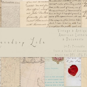 Cartas y documentos antiguos estadounidenses - Kit de diario basura - Raindrop Lila, veterana, ejército, 4 de julio, Día de la Independencia, historia americana