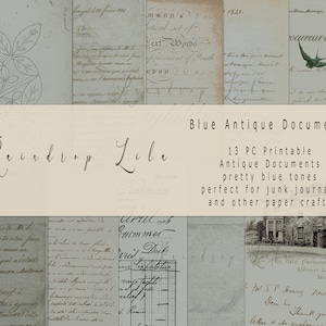 Blue Antique Document Paper Printable - Background Paper and Layouts - Raindrop Lila digital