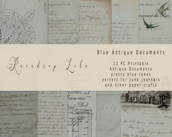 Blue Antique Document Paper Printable - Background Paper and Layouts - Raindrop Lila digital