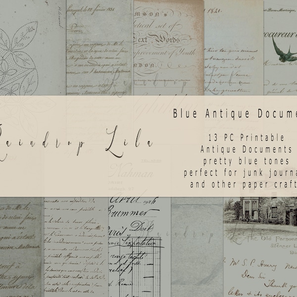 Blauw antiek documentpapier afdrukbaar - achtergrondpapier en lay-outs - Raindrop Lila digitaal