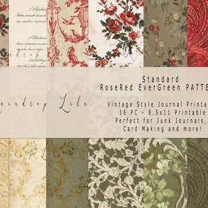 Páginas de fondo RoseRed EverGreen - Patrones de diario estándar - Imprimible vintage - Descarga de arte digital Raindrop Lila - Papeles antiguos