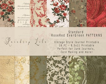 RoseRed EverGreen BACKGROUND PAGES -Standard Journal Patterns- Vintage Printable - Raindrop Lila Digital Art Download - Antique Papers