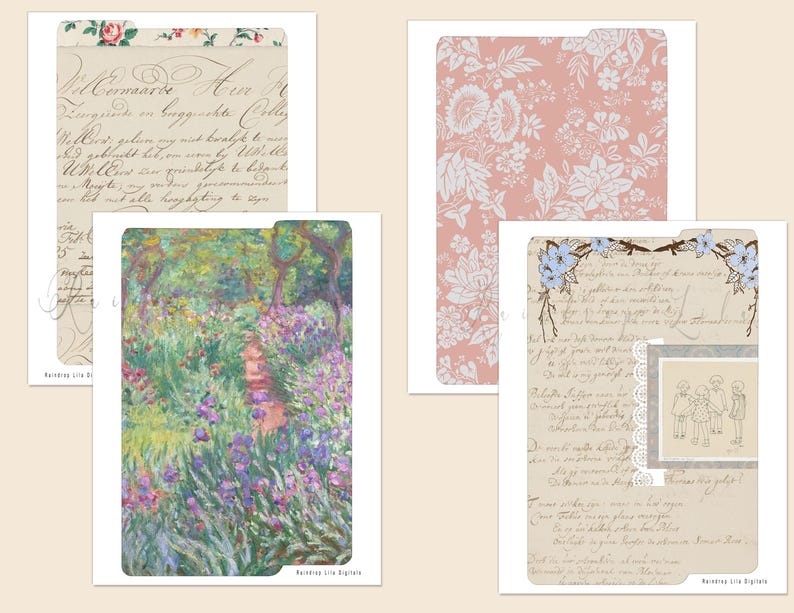 Floral Pastel File Folder Printable, Junk Journal Add on Digital Kit ...