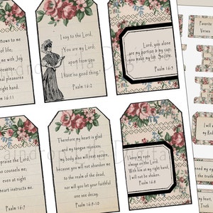 Etiquetas e rótulos de versículos bíblicos para impressão, coleção vintage Hannah