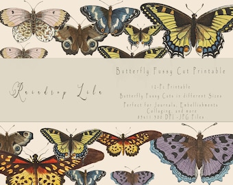 Butterfly Fussy Cut Printable - multiple sizes- Raindrop Lila digital - Junk Journal and Scrapbooking printable
