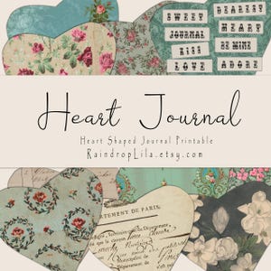 Margaret Hearts, Diário em formato de coração para impressão, Coleção Margaret - DOWNLOAD INSTANTÂNEO - Kit digital Raindrop Lila para Junk Journaling
