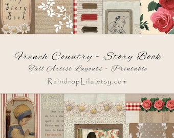 French Cottage Story Book – Tall Artist Layouts Printable - s26 Printable - Raindrop Lila Junk Journal digital