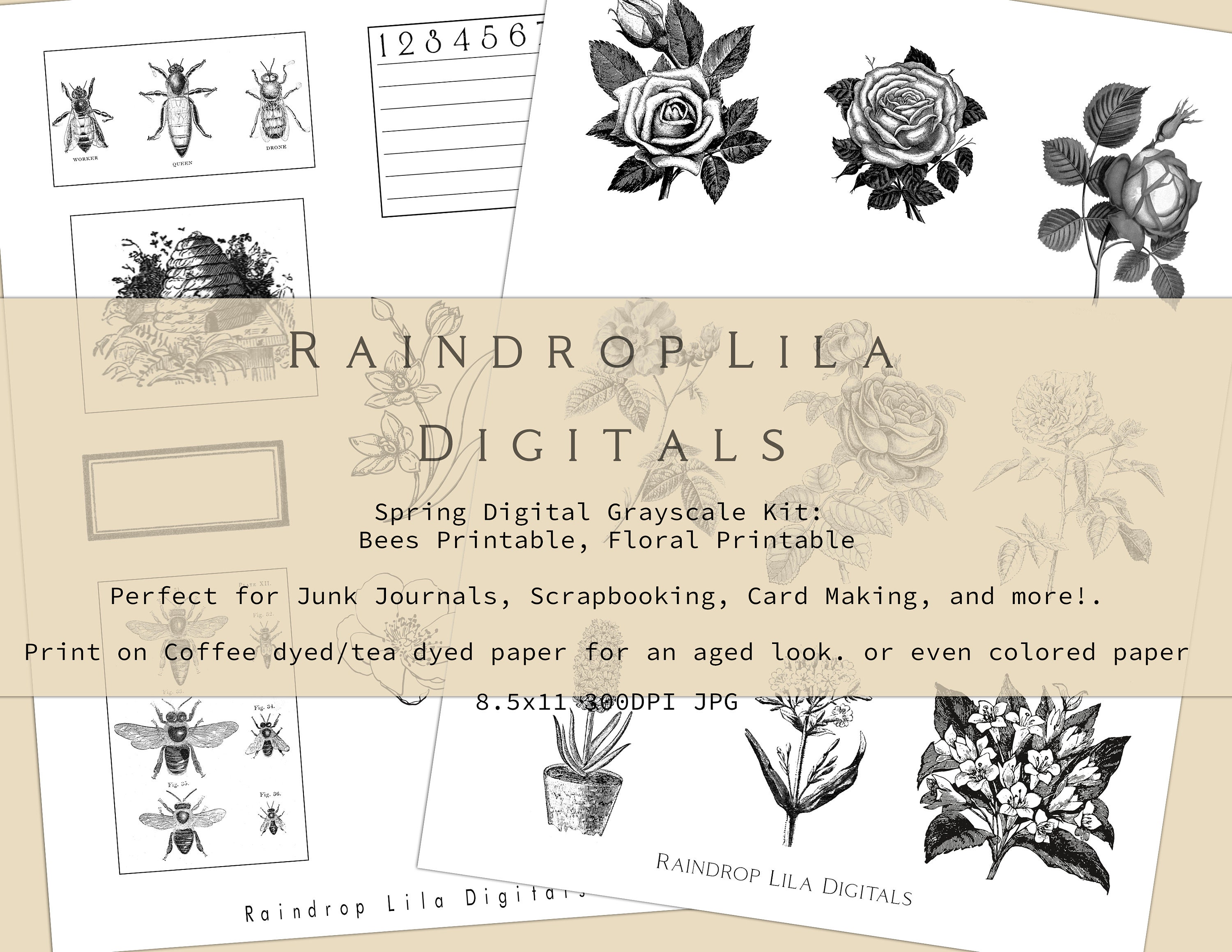 Spring Grayscale Digital Kit Printables for Junk Journaling | Etsy