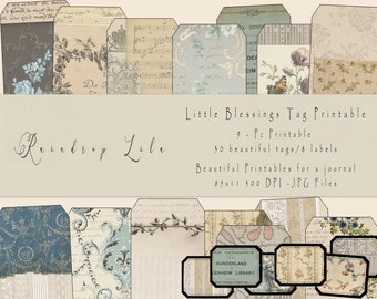 Little Blessing Tags Printable - Tags & Labels- Junk Journal digi kit- Raindrop Lila art