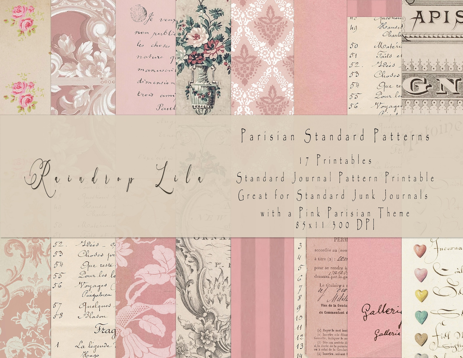 Parisian Standard Patterns - JUNK JOURNAL PRINTABLE- Raindrop Lila ...