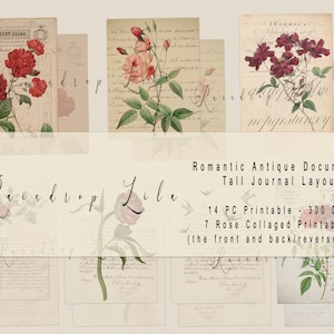 Tall Junk Journal afdrukbare - ROMANTISCH ANTIEK & FRANS Document Printables - Instant Download - Raindrop Lila Junk Journal Digitals