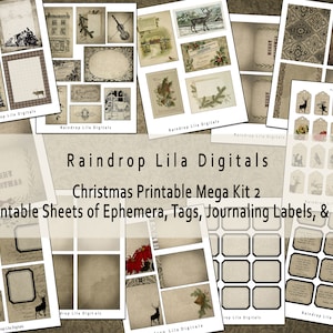 Printable Christmas Junk Journaling Ephemera MEGA KIT -Instant Download- Raindrop Lila Art