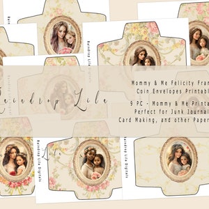Moeder en dochter ingelijste muntenveloppen - Felicity Collection - INSTANT DOWNLOAD - Raindrop Lila Digital kit voor Junk Journaling