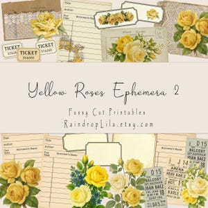Efímera de rosas amarillas, corte elegante, kit de diario basura, descarga instantánea, digital Raindrop Lila, scrapbooking,