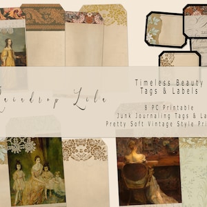Étiquettes et étiquettes de beauté intemporelle - kit de journal indésirable - téléchargement immédiat, impression Raindrop Lila Art vintage