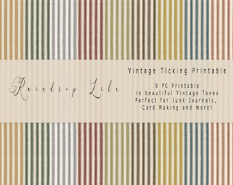 Vintage Ticking Printable - Vintage Basic Patterned Paper in beautiful shades- INSTANT DOWNLOAD - Junk Journal kit