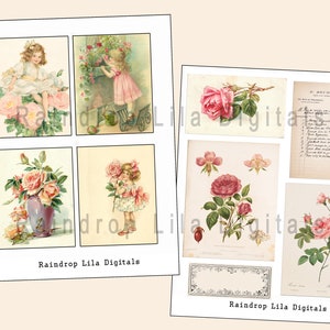 Kit de cartões de diário digital para itens efêmeros imprimíveis doces e rosa