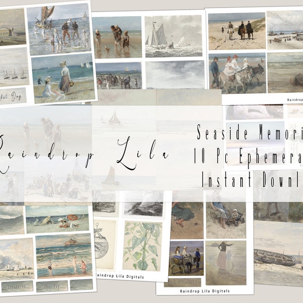 Seaside Memories Ephemera Kit, ART DIGITALS,  10 Pc Printable Junk Journal kit