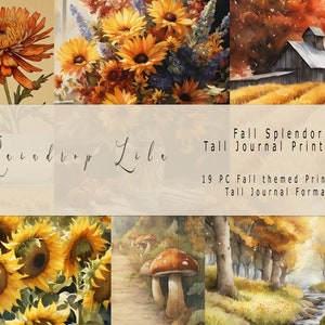 Fall Splendor Tall Journal Printable Kit - Fall ART Digital, Raindrop Lila Junk Journal pages