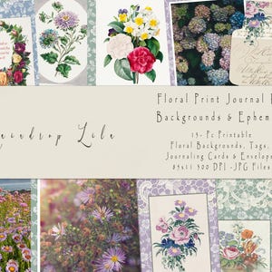 Junk Journal à imprimé floral, imprimable, pastel, kit numérique vintage Style Junk Journal, botanique, goutte de pluie Lila AU24 Art