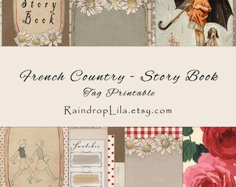 French Cottage Story Book Tags – Artist Printable - s26 - Raindrop Lila Junk Journal digital