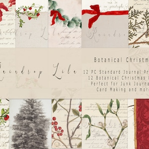 Diario basura navideño botánico imprimible con fondo en escritura francesa - DESCARGA INMEDIATA - Arte digital Raindrop Lila, Rose Red