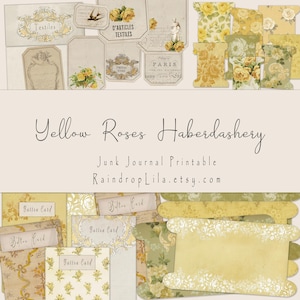 Roses jaunes, mercerie imprimable, kit éphémères pour journal indésirable, TÉLÉCHARGEMENT IMMÉDIAT, Raindrop Lila numérique, scrapbooking,