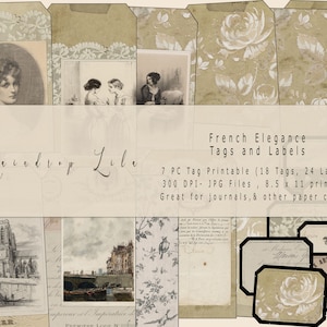Élégance française - TAG imprimable - journal neutre vintage imprimable - Raindrop Lila en téléchargement numérique